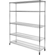 5-Tier UltraZinc Mobile Wire Shelving - NSF Steel - 60"L x 18"W x 75"H - Chrome