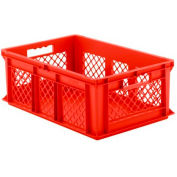 SSI Schaefer Euro-Fix Solid Base/Mesh Sides Container EF6221 - 24" x 16" x 8", Red - Pkg Qty 6