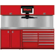 Shuretech Bench System, 2 Doors, 9 Drawers, 96"W x 29"D, Red