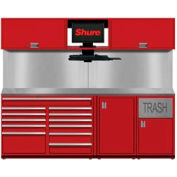 Shure Workbench System W/ 9 Drawers, Stainless Steel Square Edge, 96"W x 29"D, Red