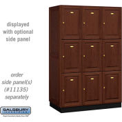 Salsbury Solid Oak Executive Wood Locker 13361 - Triple Tier 3 Wide, 16x21x24, 9 Door, Dark Oak