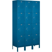 Salsbury Extra Wide Metal Locker 18-54361 - Four Tier 3 Wide 18"W x 21"D x 18"H Blue - Assembled