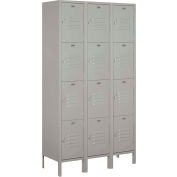Salsbury Extra Wide Metal Locker 18-54361 - Four Tier 3 Wide 18"W x 21"D x 18"H Gray - Assembled