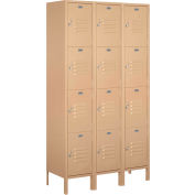 Salsbury Extra Wide Metal Locker 18-54361 - Four Tier 3 Wide 18"W x 21"D x 18"H Tan - Assembled