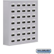 Cell Phone Storage Locker, Surface Mounted, 7 Door High, 8"D, Combo Locks, 35 A Doors, Aluminum