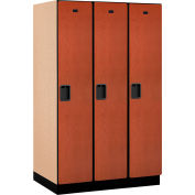 Salsbury Extra Wide Designer Wood Locker 21364 Single Tier 3 Wide 15x24x72 Cherry