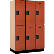 Salsbury Extra Wide Designer Wood Locker 22361 Double Tier 3 Wide 15x21x36 Cherry