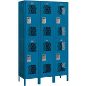 Salsbury Extra Wide Vented Metal Locker 82368 - Double Tier 3 Wide 15"Wx18"Dx36"H Blue Assembled