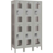 Salsbury Extra Wide Vented Metal Locker 82368 - Double Tier 3 Wide 15"Wx18"Dx36"H Gray Assembled