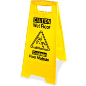 Genuine Joe Graphic Two Sided Wet Floor Sign, English/Spanish, Yellow - GJO85117