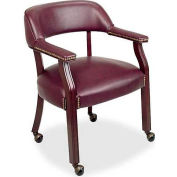 Lorell® Traditional Captain Side Chair With Casters, 24"W x 25"D x 32-3/4"H, Burgundy Vinyl