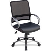 Lorell® Mid-Back Task Chair, 25"W x 25"D x 42"H, Black Leather Seat/Mesh Back