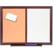 Lorell Dry-Erase/Bulletin Combination Board with Mahogany Frame, 24"W x 18"H
