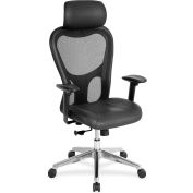 Lorell® High-Back Executive Chair, 25"W x 23-5/8"D x 53"H, Black Leather Seat/Mesh Back