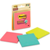 3M&#8482; Super Sticky Pads, 3&quot;x3&quot;, 45 Sheets/Pad, 3 Pads/Pk, Assorted