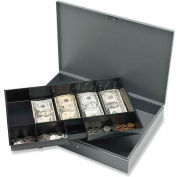 Sparco Steel Cash Box 15500 w/10 Compartment Tray, Keyed Lock  10-1/2&quot;W x 15&quot;D x 2&quot;H, Gray