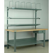 Stackbin No. 8 Adjustable Height Packing Workbench, Butcher Block Square Edge, 60"W x 36"D, Blue