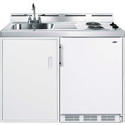 Summit C48EL - 48"W All-In-One Kitchen, Two Coil Burners, Refrigerator-Freezer, Sink, Cabinet