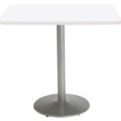KFI 42" x 36"H Square Counter Height Pedestal Table - Designer White Top - Round Silver Base