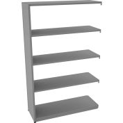 Tennsco Capstone Boltless Shelving, Add-On Unit, 48"W x 18"D x 76"H, 5 Shelves, Medium Grey