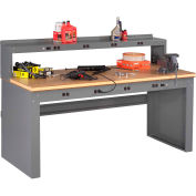 Tennsco Panel Leg Workbench w/ Compressed Wood Top & 8 Outlet Panels & Risers, 72&quot;W x 30&quot;D, Gray