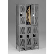 Tennsco Ventilated Locker VDL-121836-3-MGY - Double Tier w/Leg 3 Wide 12"x18"x36" Welded, Med. Gray