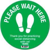 Global Industrial™ Green Please Wait Here Floor Sign, 12'' Round, Vinyl Adhesive