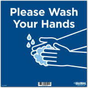Global Industrial™ 12" Square Please Wash Your Hands Wall Sign, Blue, Adhesive 
