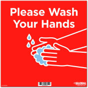 Global Industrial™ 12" Square Please Wash Your Hands Wall Sign, Red, Adhesive