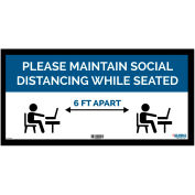Global Industrial™ Blue Maintain Social Distancing While Seated Sign, 24"W x 12''H, Adhesive