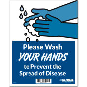 Global Industrial™ Wash Hands to Prevent Disease Sign, 8"W x 10"H, Wall Adhesive