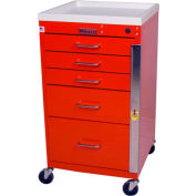 Harloff Mini Line Short Five Drawer Emergency Cart Standard Package, Red - 3145B