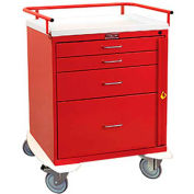 Harloff Classic Short Four Drawer Emergency Crash Cart, Standard Package, Red - 6300Q