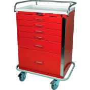 Harloff Classic Tall Six Drawer Emergency Cart Standard Package, Red - 6400
