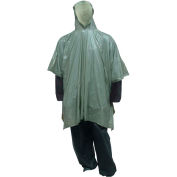 Tingley® P68808 Hooded Poncho, Side Snaps, 50" x 80", Retail Packed, Green, One Size