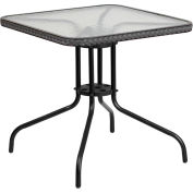Flash Furniture 28&quot; Square Tempered Glass Metal Table with Gray Rattan Edging