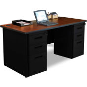 Pronto Double Full Pedestal Desk, 60" x 30" - Black/Mahogany