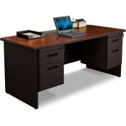 Marvel® Steel Desk - Double Pedestal - 66" x 30" - Black/Mahogany
