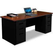 Pronto Double Full Pedestal Desk, 72" x 30" - Black/Mahogany