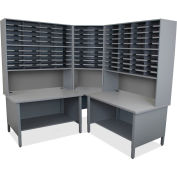 Marvel® 100 Slot Mailroom Organizer, 2 Storage Shelves, Riser, 84"H x 78"W, Slate Gray