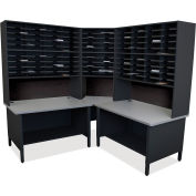 Marvel® 100 Slot Mailroom Organizer, 2 Storage Shelves, Riser, 84"H x 78"W, Black