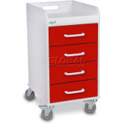 TrippNT 51081 Compact 4 Drawer Locking Medical Cart, Cherry Red, 14"W x 19"D x 27"H