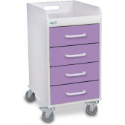 TrippNT 51083 Compact 4 Drawer Locking Medical Cart, Gum Drop Purple, 14"W x 19"D x 27"H