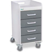 TrippNT 51088 Compact 4 Drawer Locking Medical Cart, Silver Metallic, 14"W x 19"D x 27"H