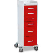 TrippNT 51090 Tall Locking 6 Drawer Medical Cart, Cherry Red, 16"W x 19"D x 47"H