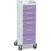 TrippNT 51092 Tall Locking 6 Drawer Medical Cart, Gum Drop Purple, 16"W x 19"D x 47"H
