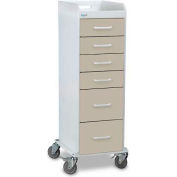 TrippNT 51096 Tall Locking 6 Drawer Medical Cart, Almond Beige, 16"W x 19"D x 47"H