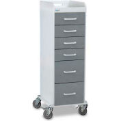 TrippNT 51097 Tall Locking 6 Drawer Medical Cart, Silver Metallic, 16"W x 19"D x 47"H
