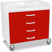 TrippNT 51132 Extra Wide Compact 4 Drawer Locking Cart, Cherry Red, 27"W x 19"D x 27"H