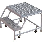 2 Step Aluminum Rolling Ladder, 24"W Grip Tread, 21"D Top Step, W/O Handrails - WLAR002245-D4